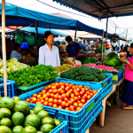 Thriving Local Market**

"A vibrant and bustling local market in Thailand, filled with farmers selling fresh produce, fully clothed vendors and shoppers interacting, safe for work, appropriate content, family-friendly atmosphere, colorful fruits and vegetables, modest clothing, perfect anatomy, natural proportions, professional photography, high quality, shallow depth of field."

**