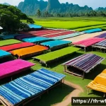 Home 22 지역생산과 지역 경제 회복 - A vibrant local community market scene in rural Thailand, showcasing artisans and farmers selling tr...